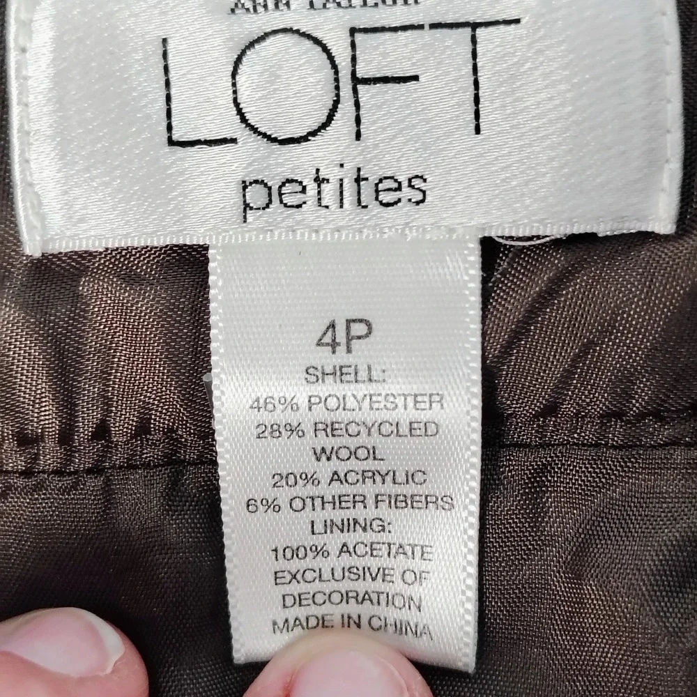 LOFT Womens 4P Herringbone A-Line Skirt Brown Wool Blend Sequin Velvet Academia